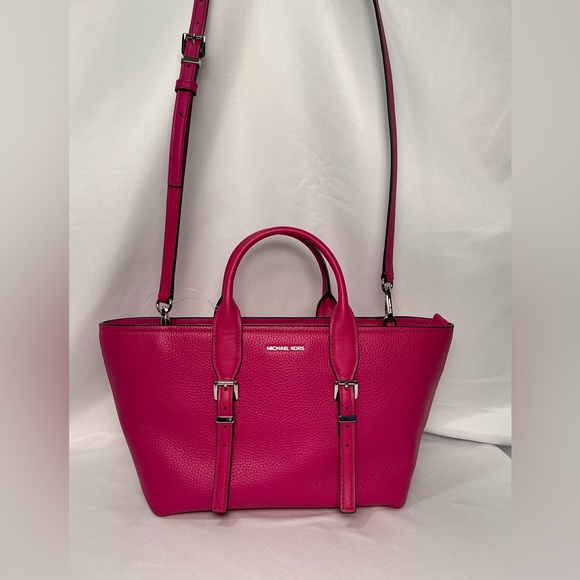 Michael Kors Wild Berry Fuchsia Medium Leather Satchel Bag NEW - Picture 2 of 12